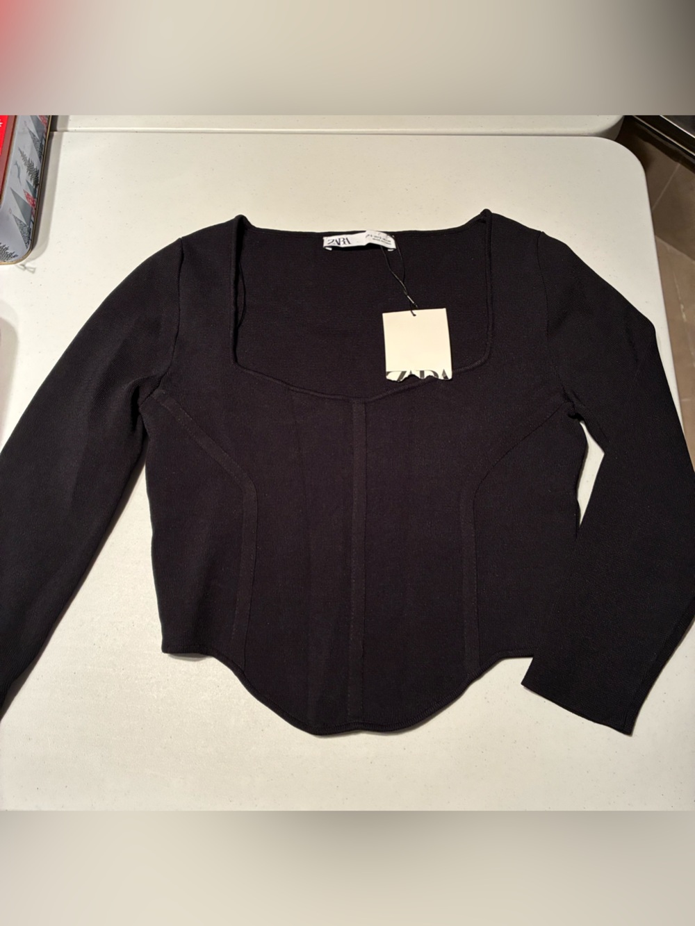 NWT Zara Cropped Corset Inspired Knit Top in Black Size Small - Picture 4 of 8